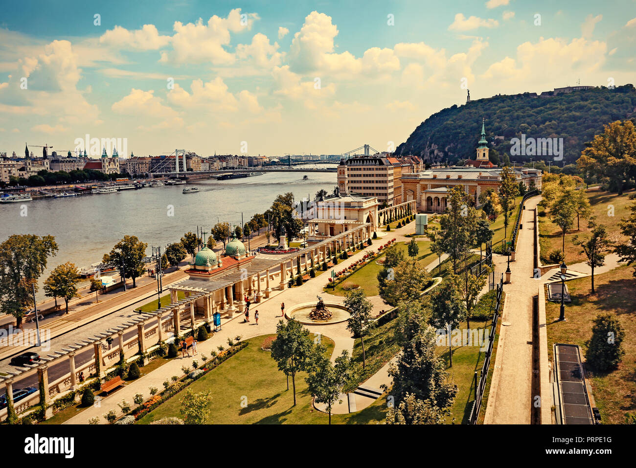 Cityscape of Budapest from the Buda Castle with the Gellert Hill and ...