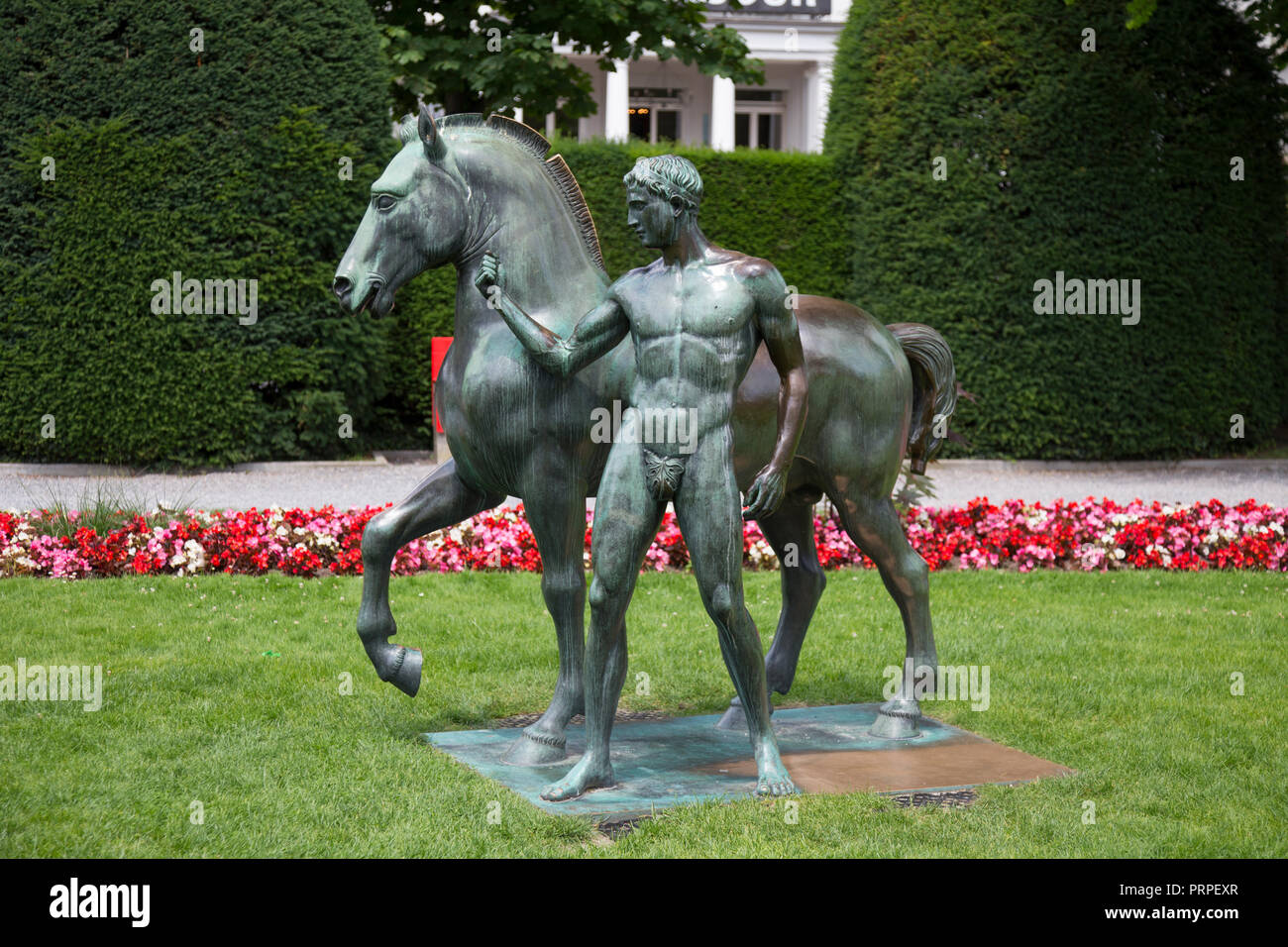 One of several bronze statues in Carl Spitteler Quai, Lucerne, Switzerland Stock Photo