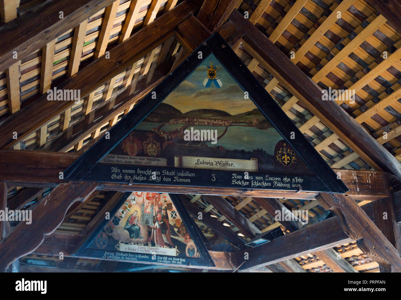 Restored 17th century painting in the Chapel Bridge (Kapellbrücke) in