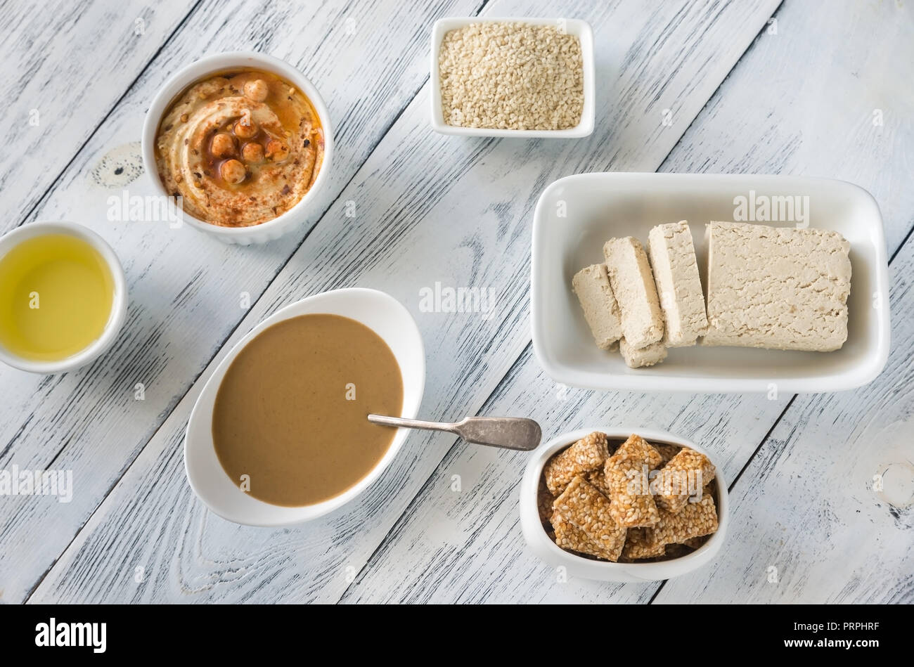 Assortment of sesame seed food Stock Photo Alamy