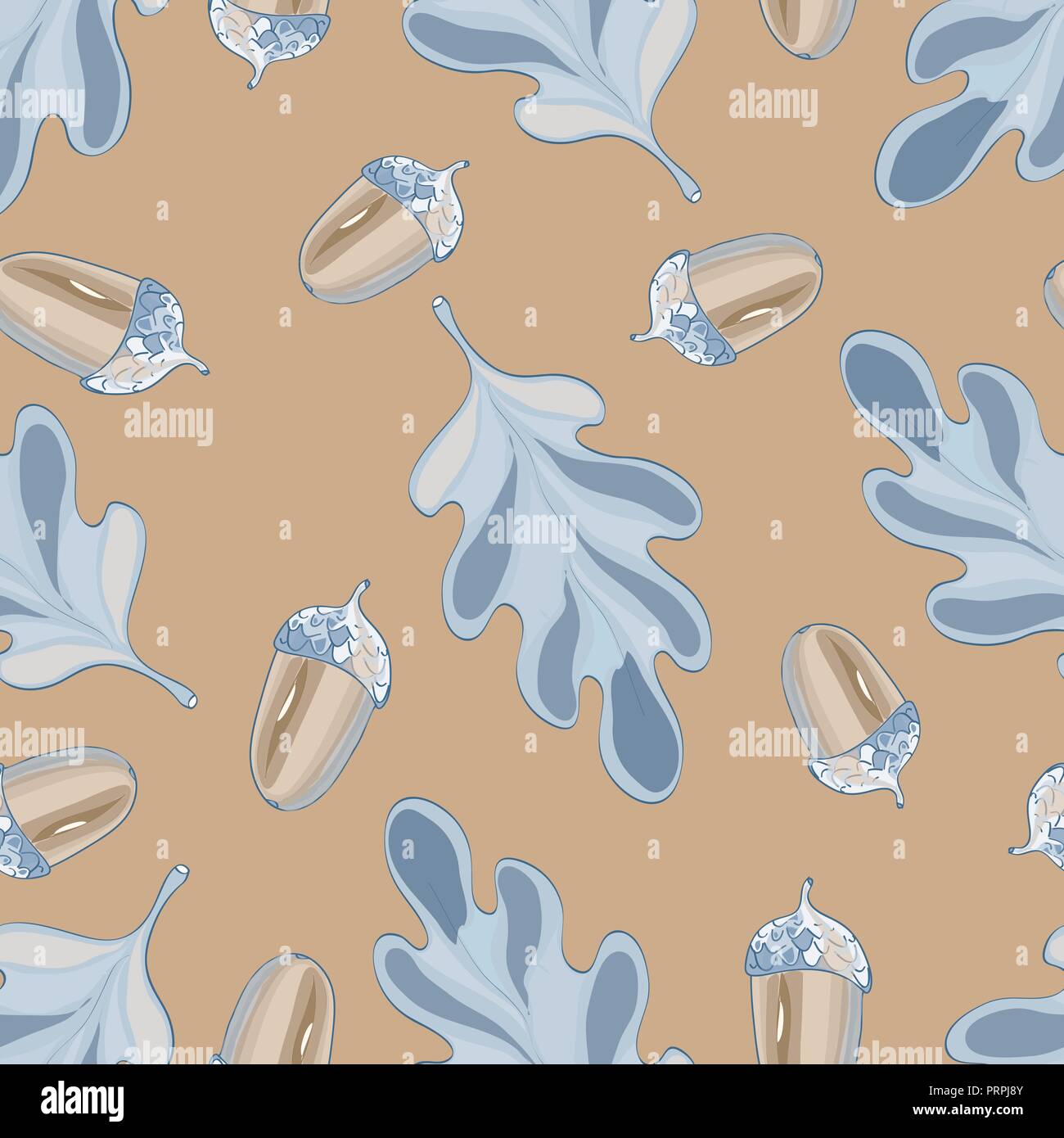 Seamless vector pattern with autumn leaves. Oak leaf and acorn drawing ...