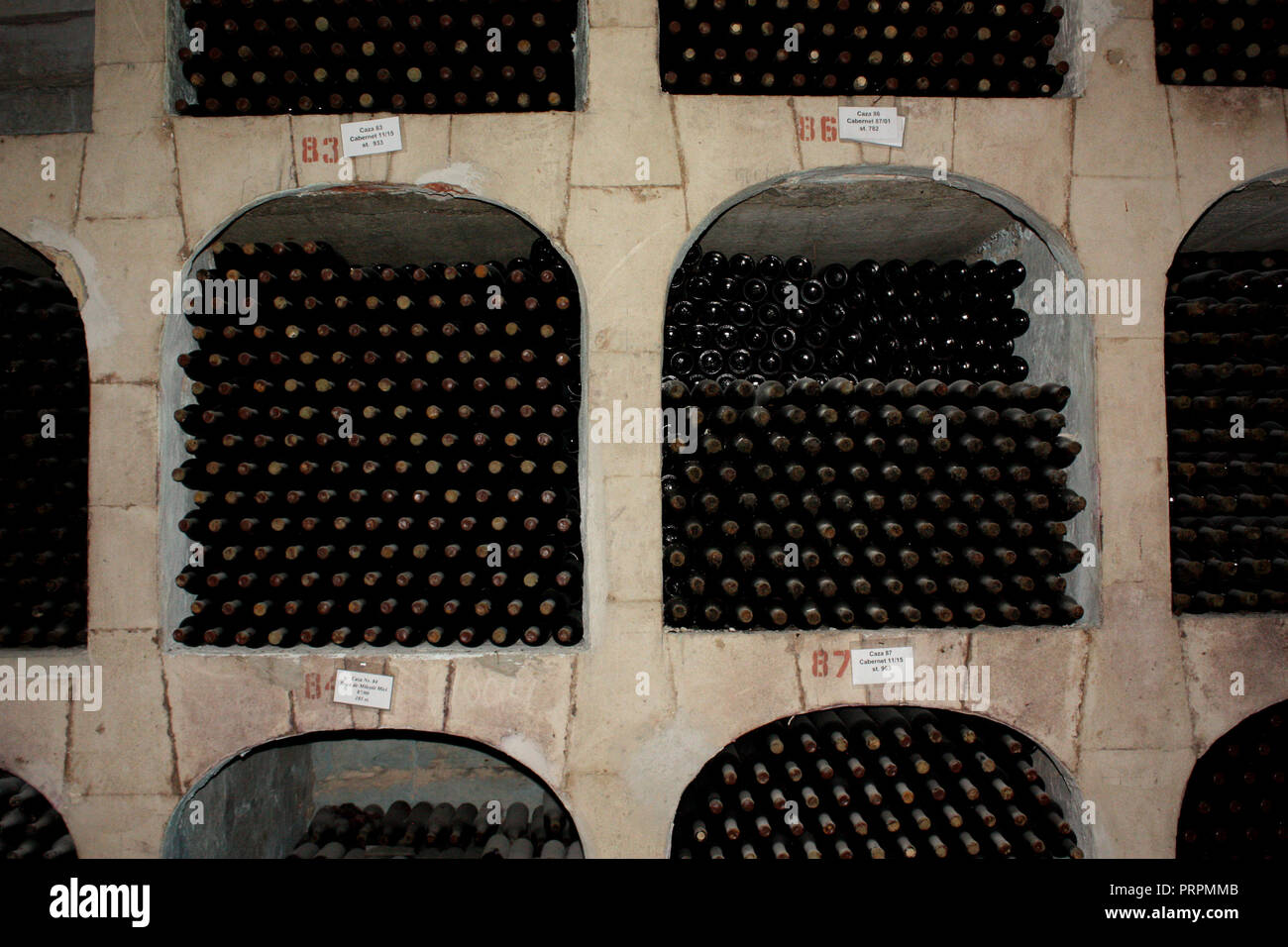 Bottles stored underground at the Milesti Mici winery in Moldova Stock
