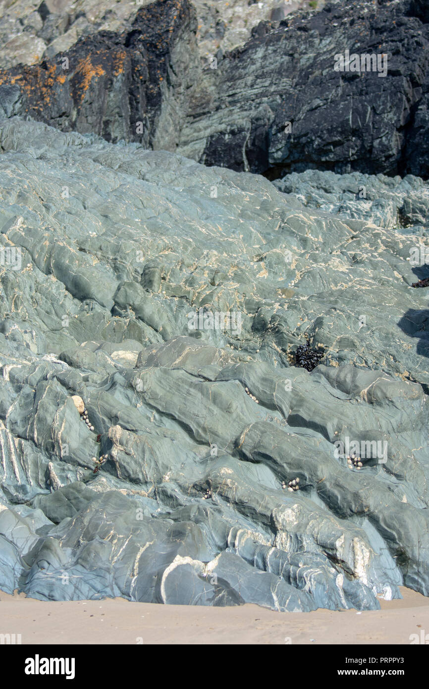 Lava pillow rock formations, Llanndywn Bay, Anglesey Stock Photo