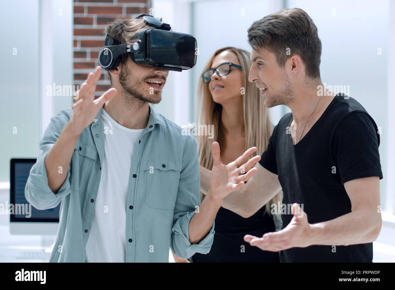 Technology concept .Main focus on man Stock Photo