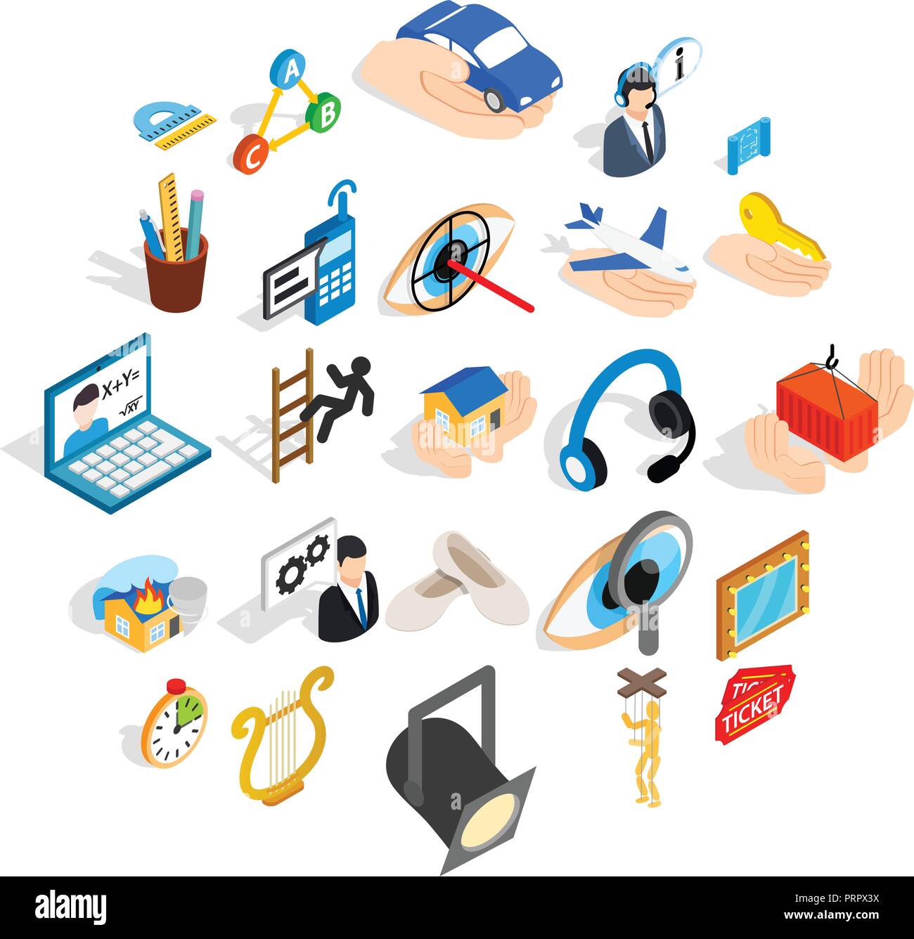 Office icons set, isometric style Stock Vector