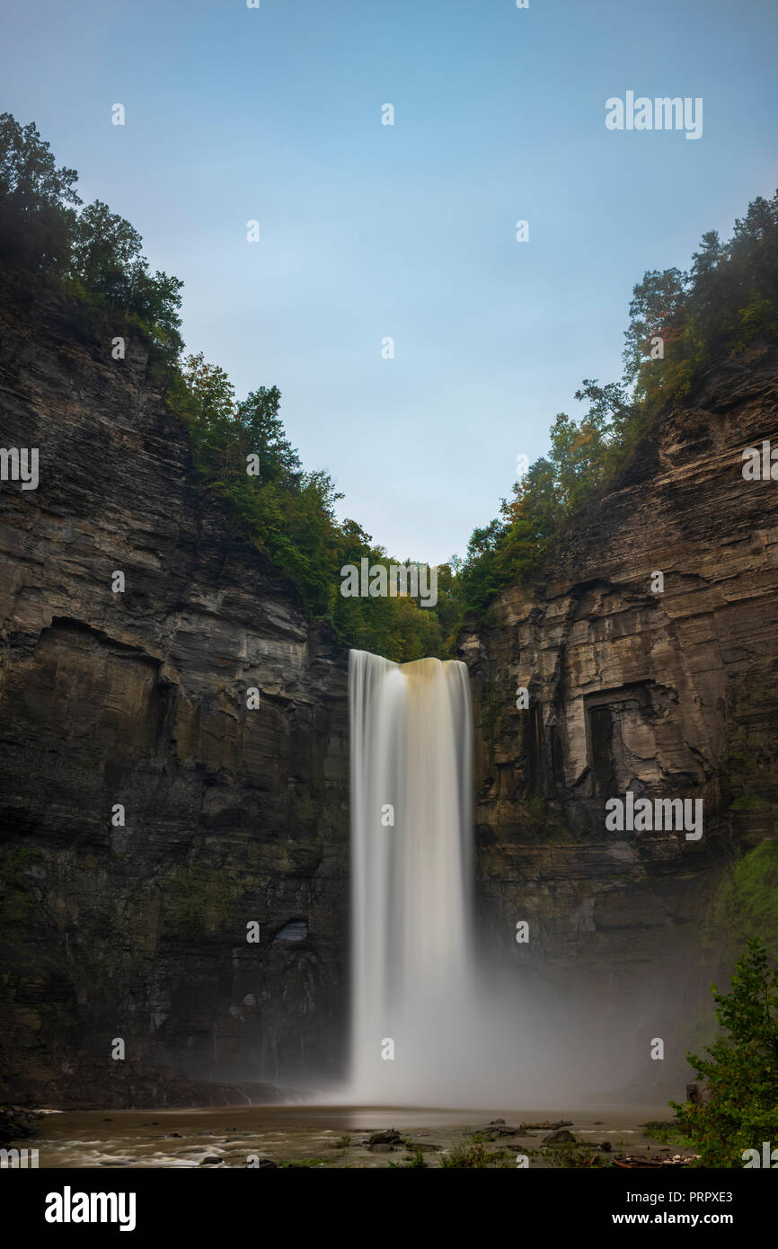 Taughannock Falls is a 215-foot (66 m) plunge waterfall that is the highest single-drop waterfall east of the Rocky Mountains. Stock Photo