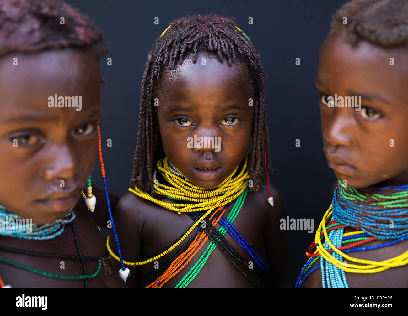 Mumuhuila tribe children portrait, Huila Province, Chibia, Angola Stock Photo