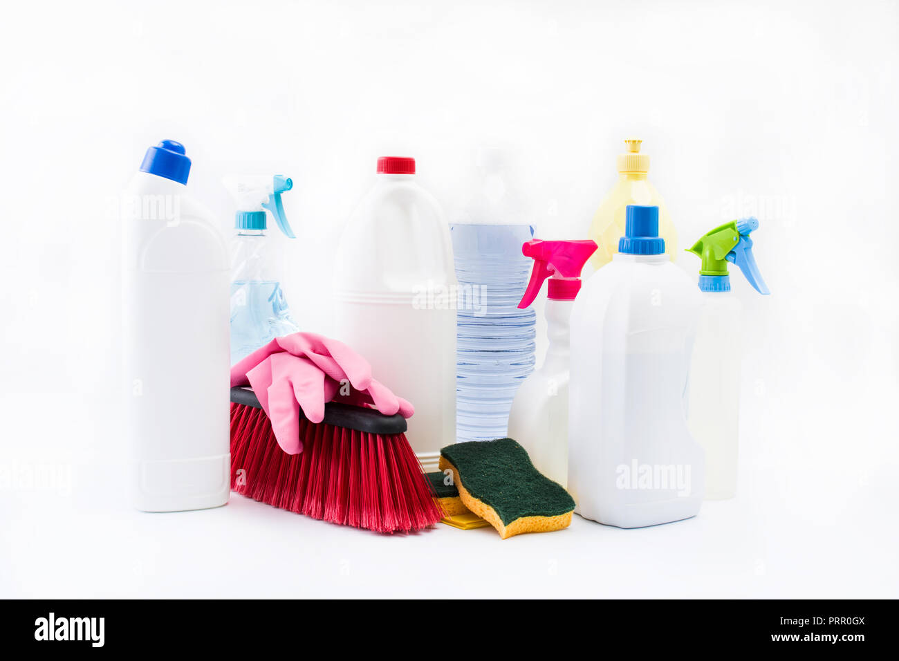 Cleaning products isolated on white background Stock Photo