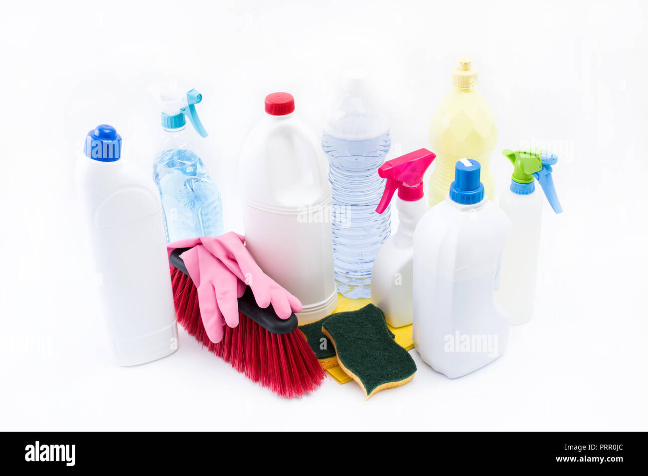 Cleaning products isolated on white background Stock Photo