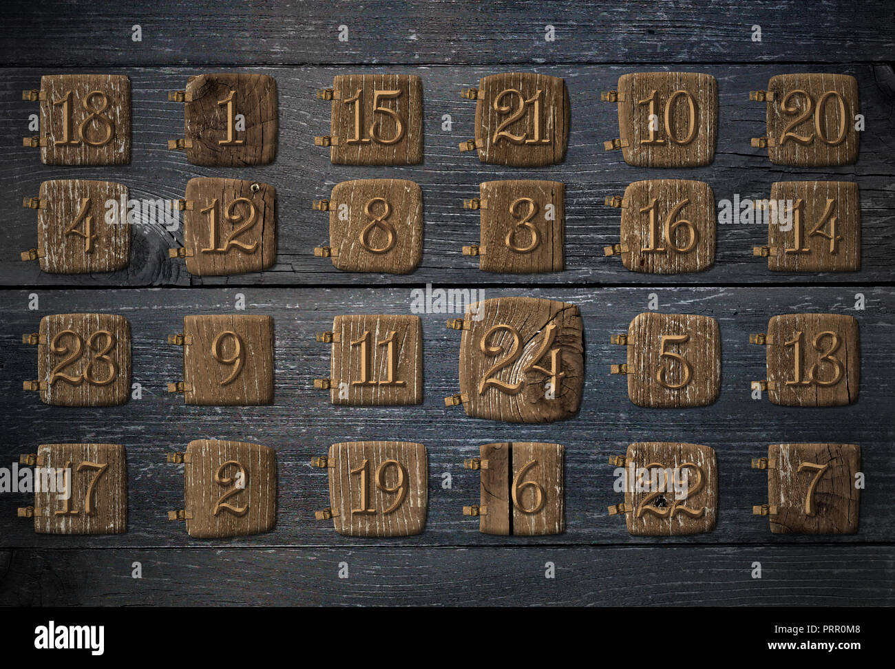 adventskalender an Weihnachten auf A4 Format Holz Stock Photo