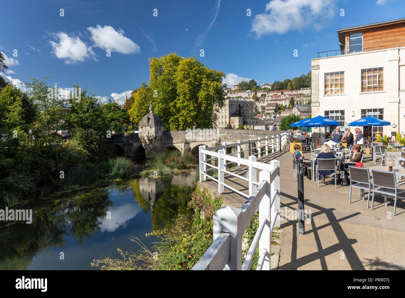 A picturesque view of Bradford on Avon town bridge and The Weaving Shed restaurant, Wiltshire, England, UK Stock Photo