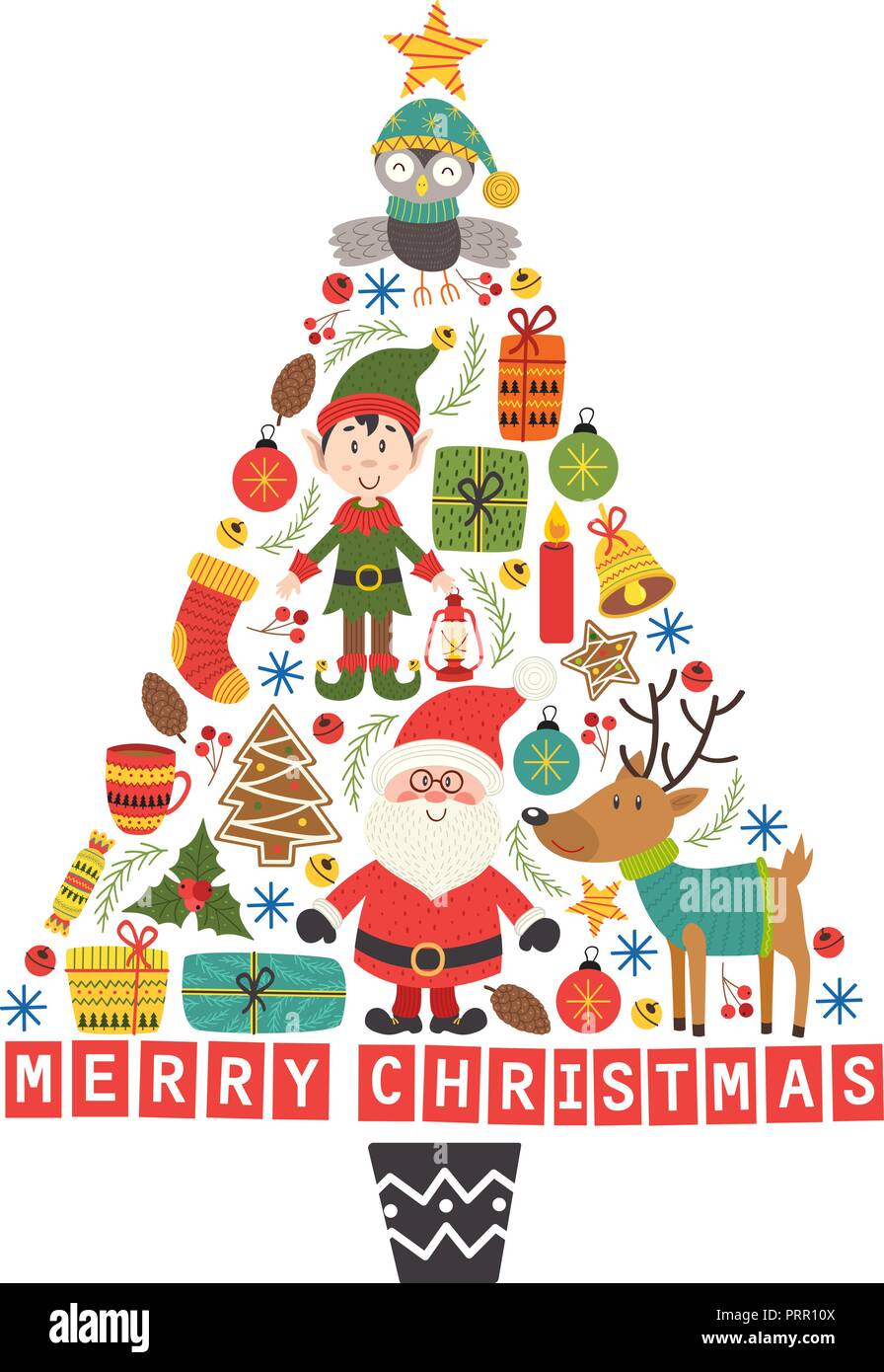 Christmas Tree Of The Holiday Characters And Decorations Vector Illustration Eps Stock Vector Image Art Alamy