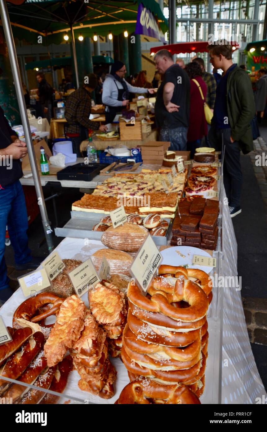 Bagels and pastries on display, Borough Market, Southwark, London