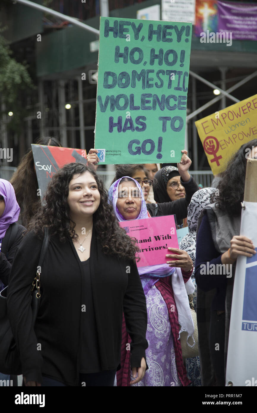 American muslim Day Parade. Marchers stress the need to acknowledge and deal with domestic violence within the Muslim community. Stock Photo