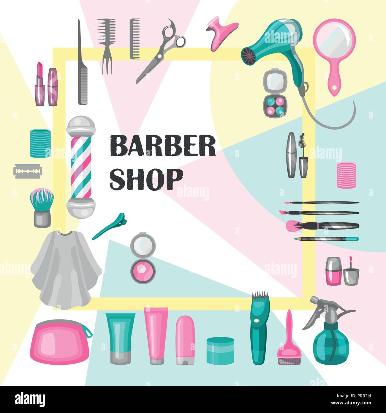 Composition of the set of icons for the Barber shop. Vector elements for your web design, in flat linear illustration style Stock Vector