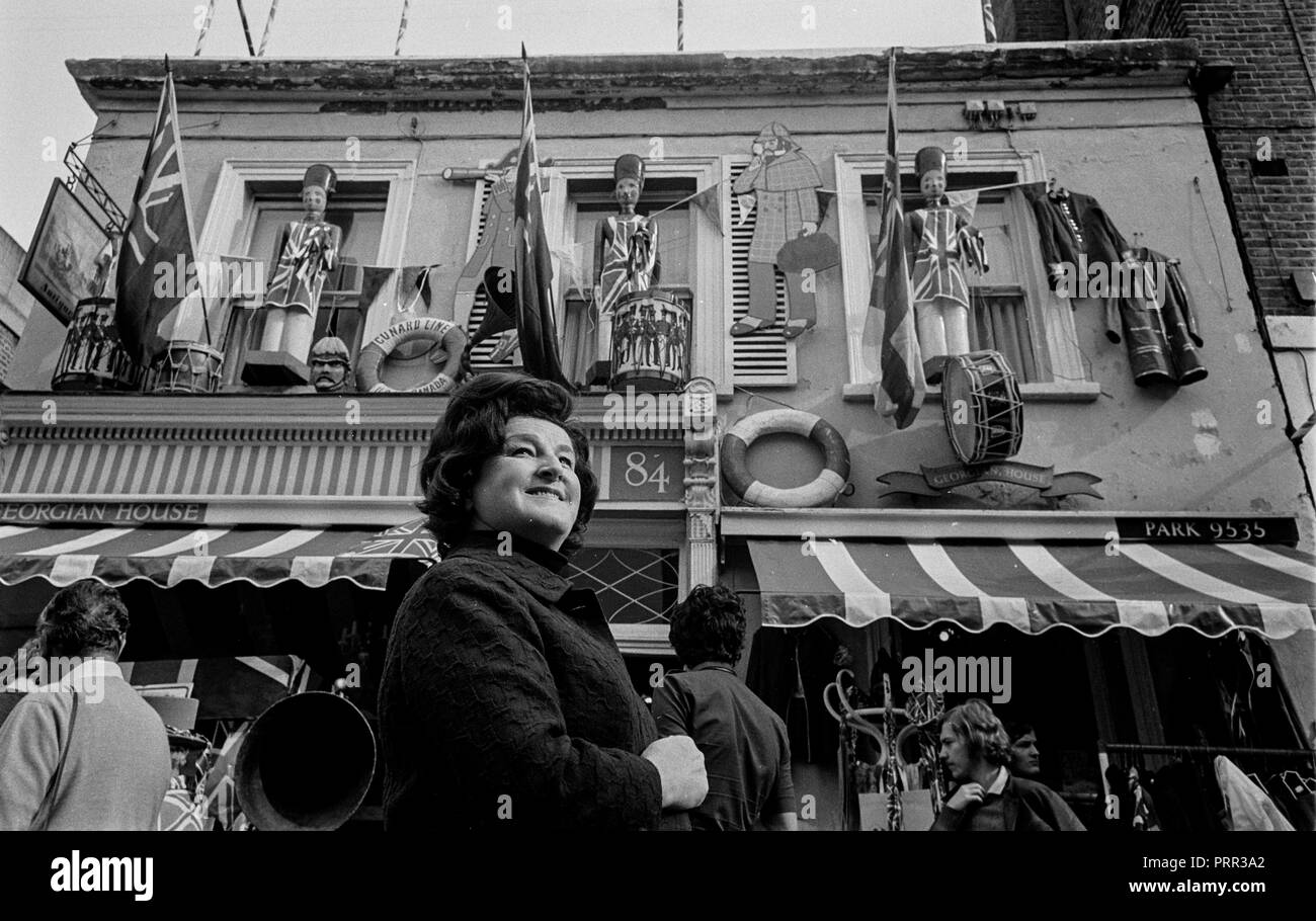 Swedish opera star Birgit Nilsson brows the bric-brac and antiques at the Portobello Road Market in Notting Hill London in 1970 Stock Photo