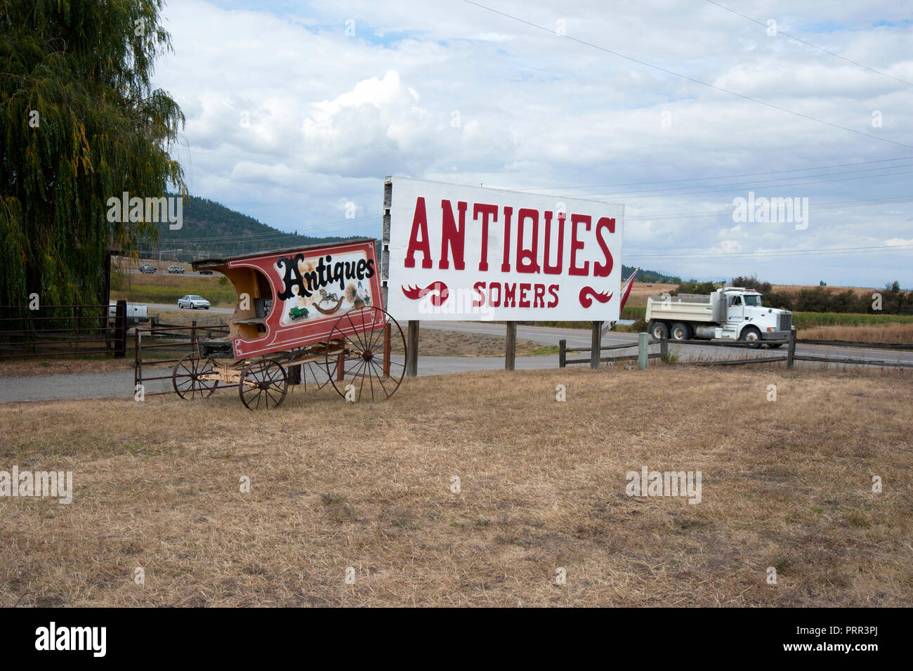 Rural anique shop sign near Kalispell, Montana Stock Photo Alamy