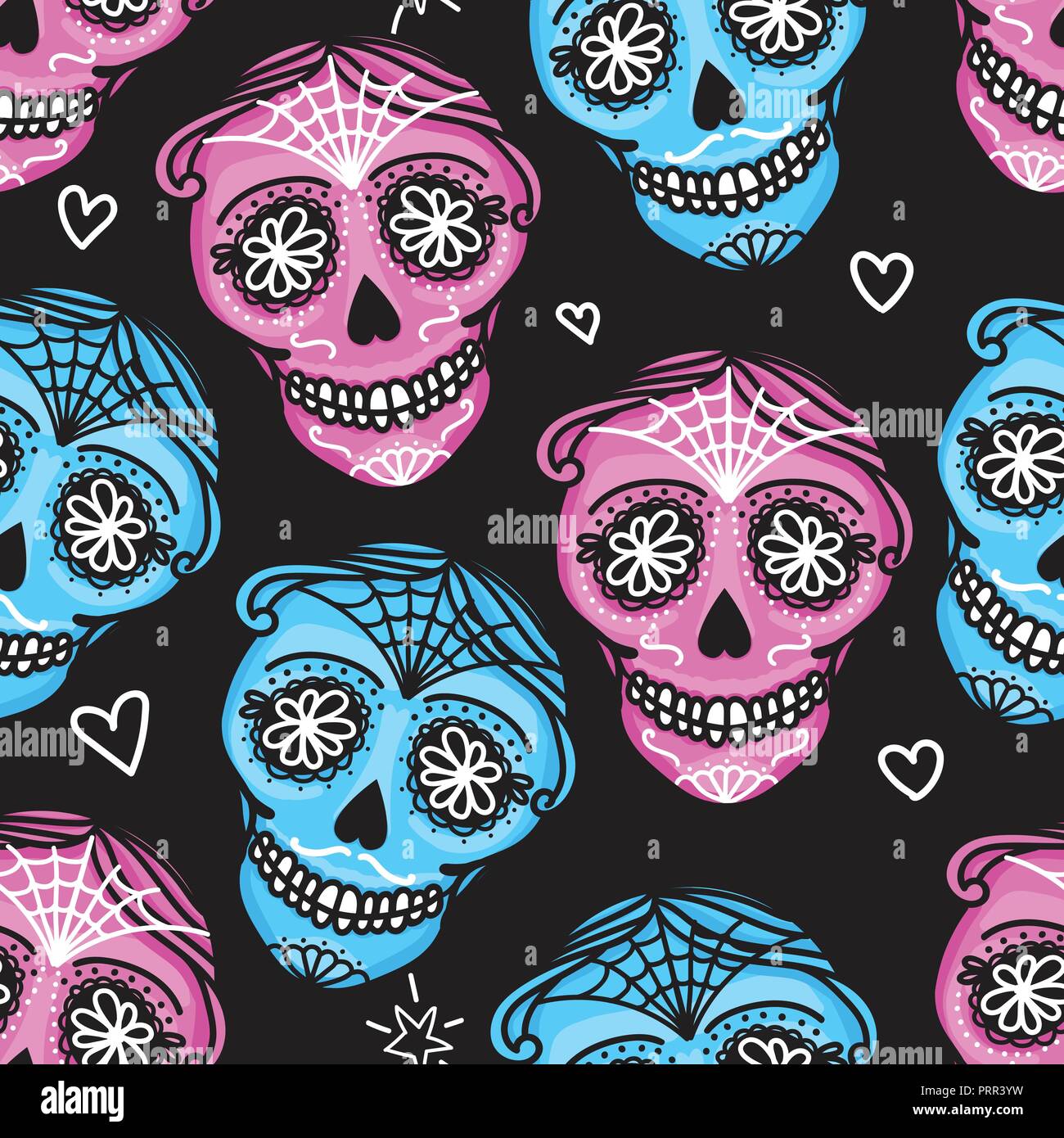 Calavera sign Dia de los muertos. Mexican Day of the dead. Seamless pattern. Vector hand darwing illustration woman and man Stock Vector