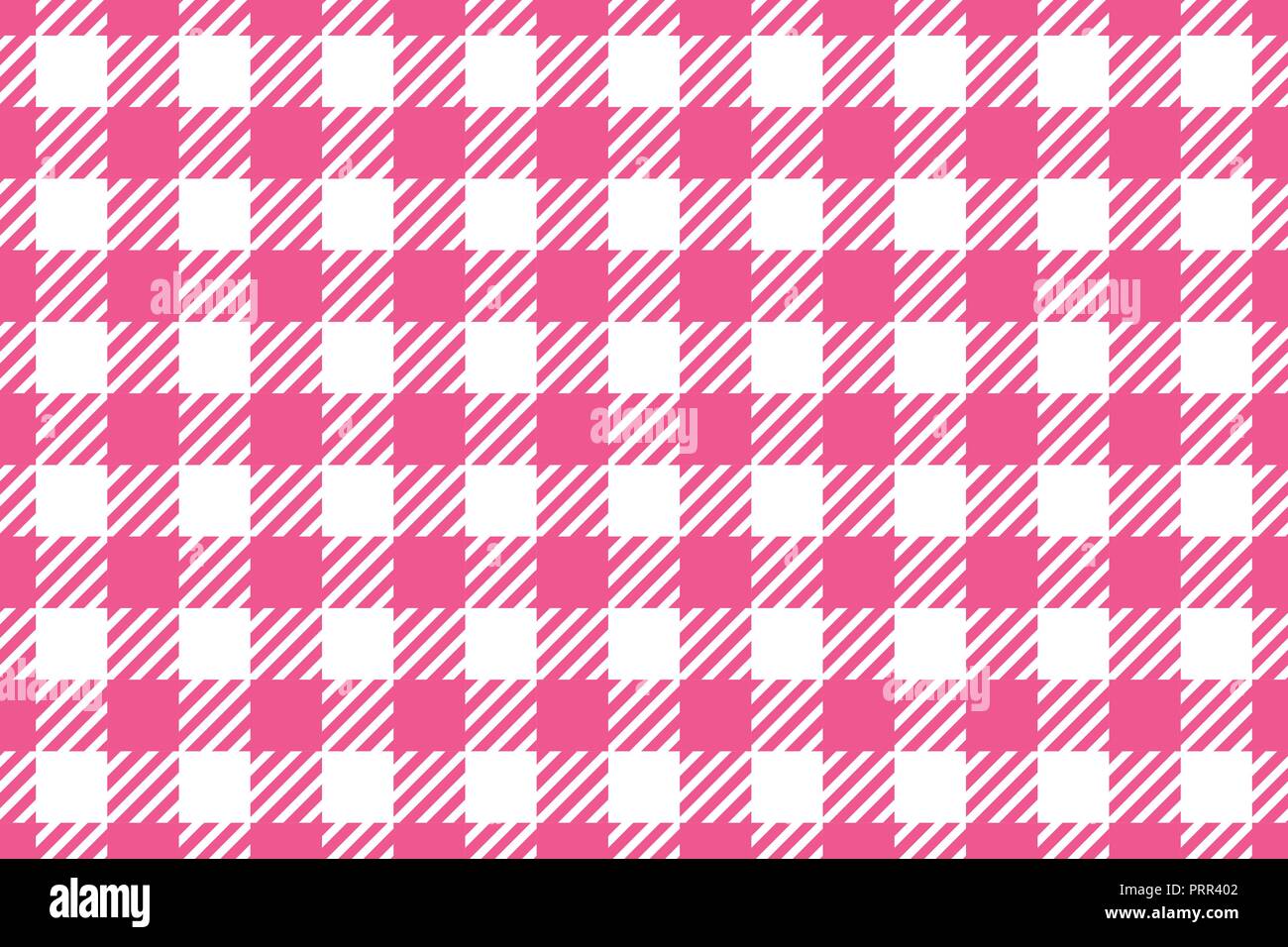 Vector Seamless pattern. Wide cell horizontal background pink on white table cloth in a cage. Abstract checkered backdrop. Stock Vector