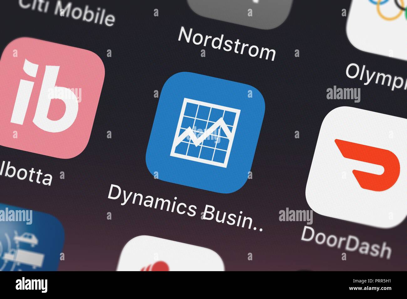 London, United Kingdom - October 03, 2018: Close-up of the Microsoft Dynamics Business Analyzer icon from Microsoft Corporation on an iPhone. Stock Photo