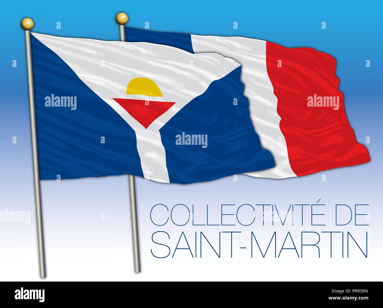 Collectivitè de Saint Martin official flag, France, vector illustration Stock Vector