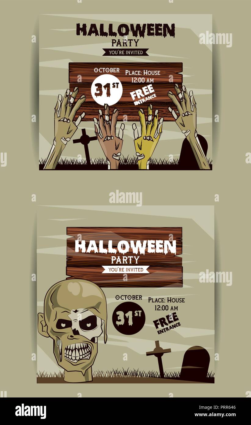 Set of Halloween party invitation cards Stock Vector