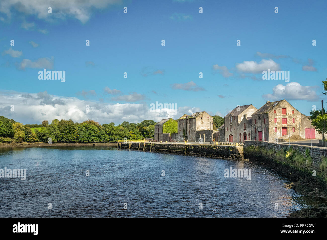 This is a picture of the old warehouses along the river front in Ramelton in Donegal, Ireland Stock Photo