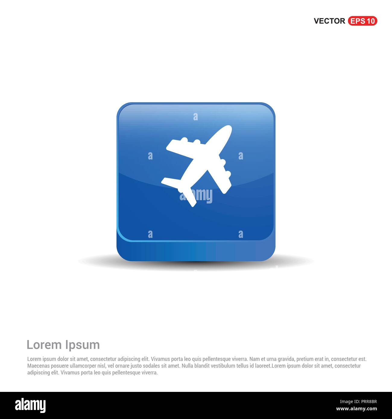 Airplane icon - 3d Blue Button. Stock Vector