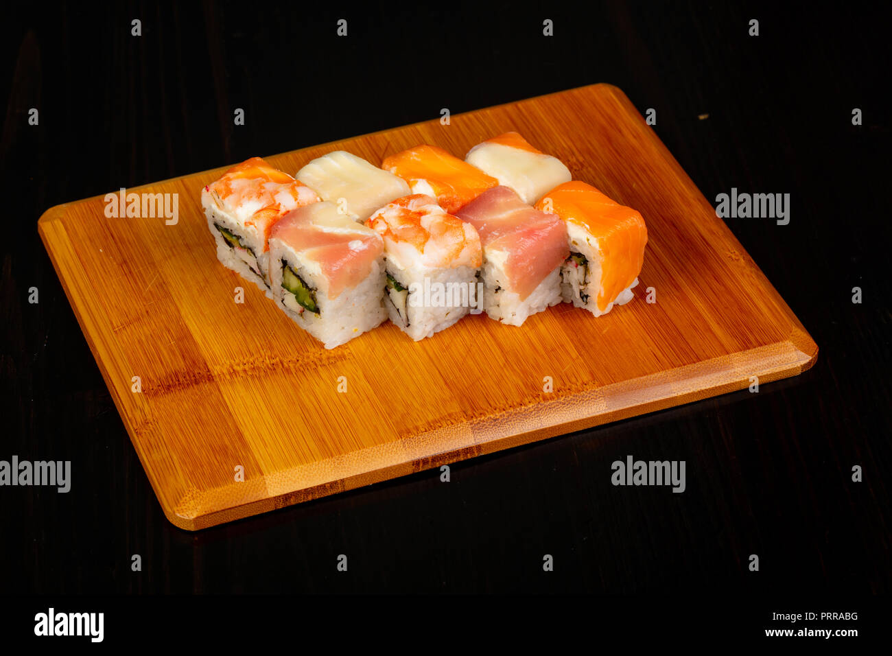 Traditional Japanese roll Rainbow with salmon and srimp Stock Photo Alamy