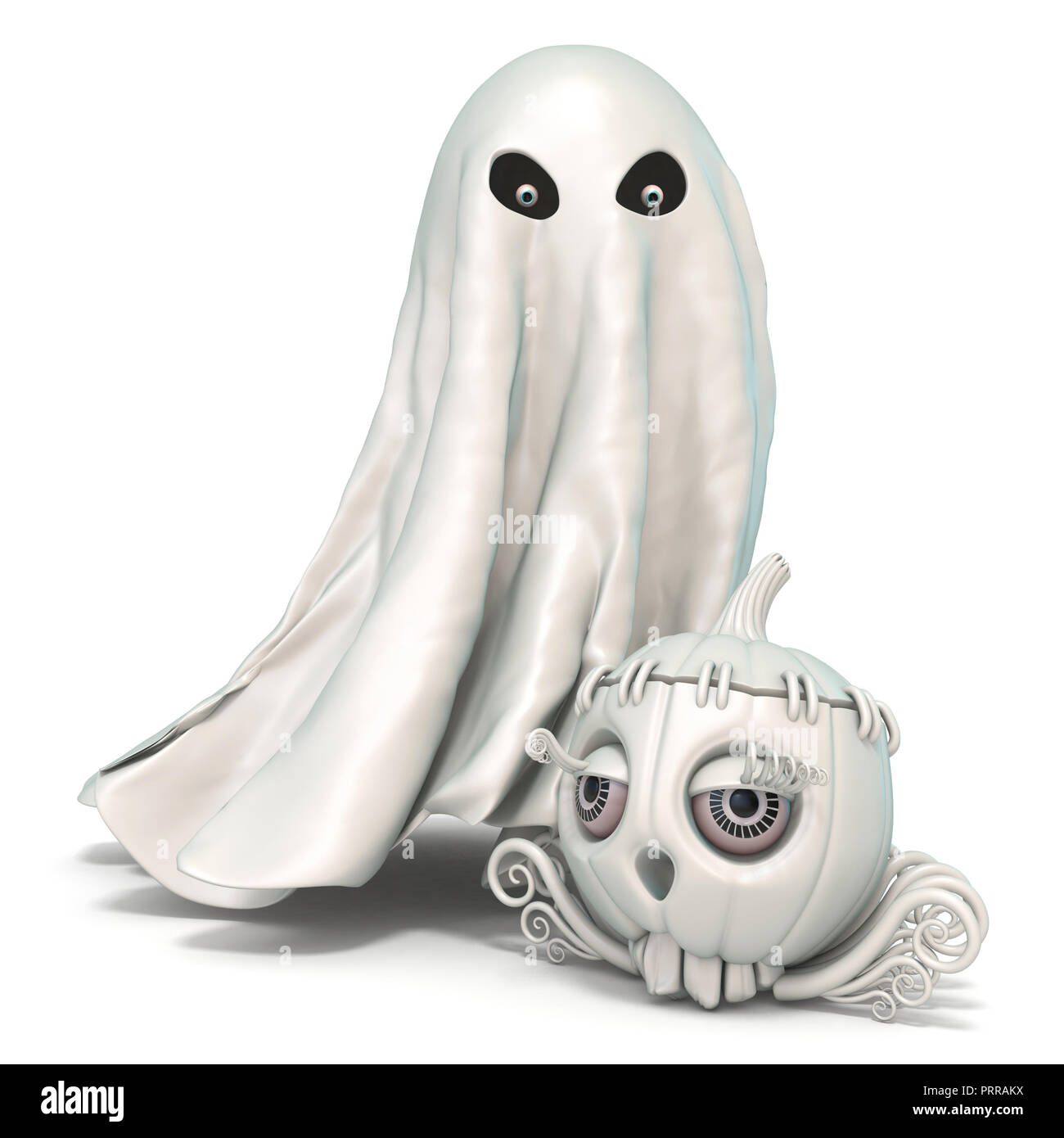 Ghost with Jack o Lantern 3D rendering illustration isolated on white ...