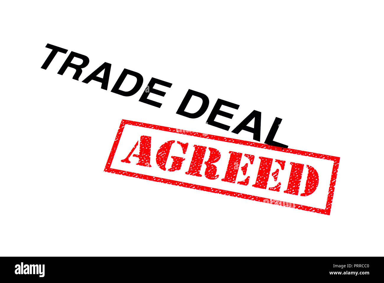 Trade Deal heading stamped with a red AGREED rubber stamp. Stock Photo