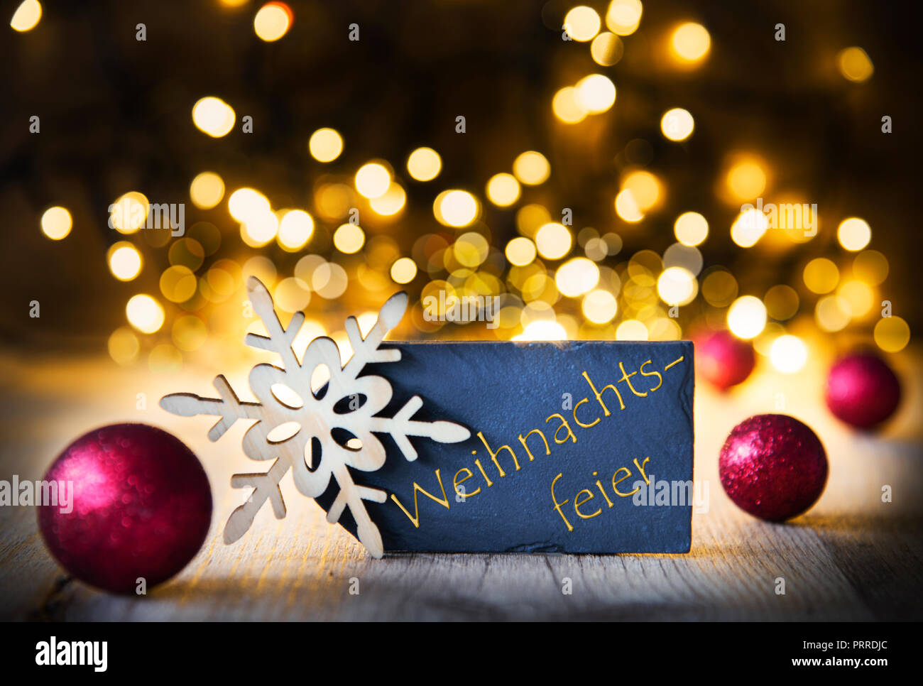 Background, Lights, Text Weihnachtsfeier Means Christmas Party Stock Photo
