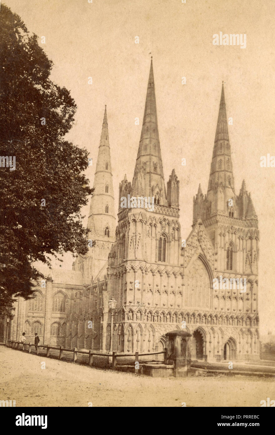 Lichfield cathedral, England 1870s Stock Photo