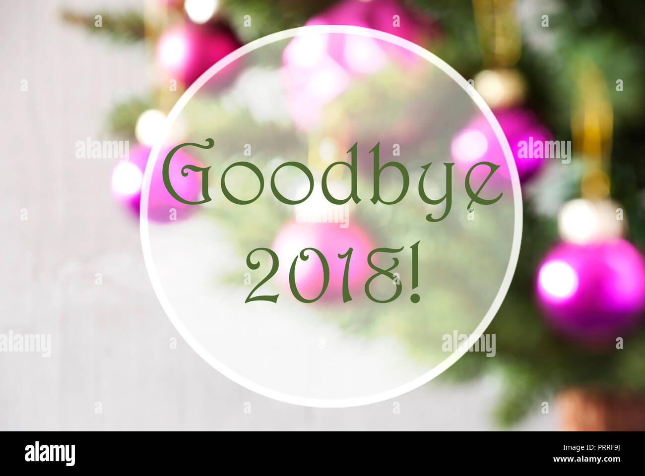 Blurry Balls, Rose Quartz, English Text Goodbye 2018 Stock Photo