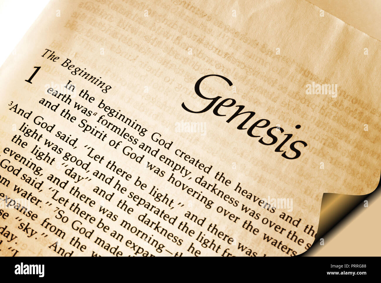 Open page in the bible showing Genesis Chapter one verse one - In the Beginning Stock Photo