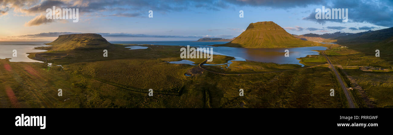 Panorama, Kirkjufell Table Mountain, North Coast, Snaefellsness, Iceland Stock Photo