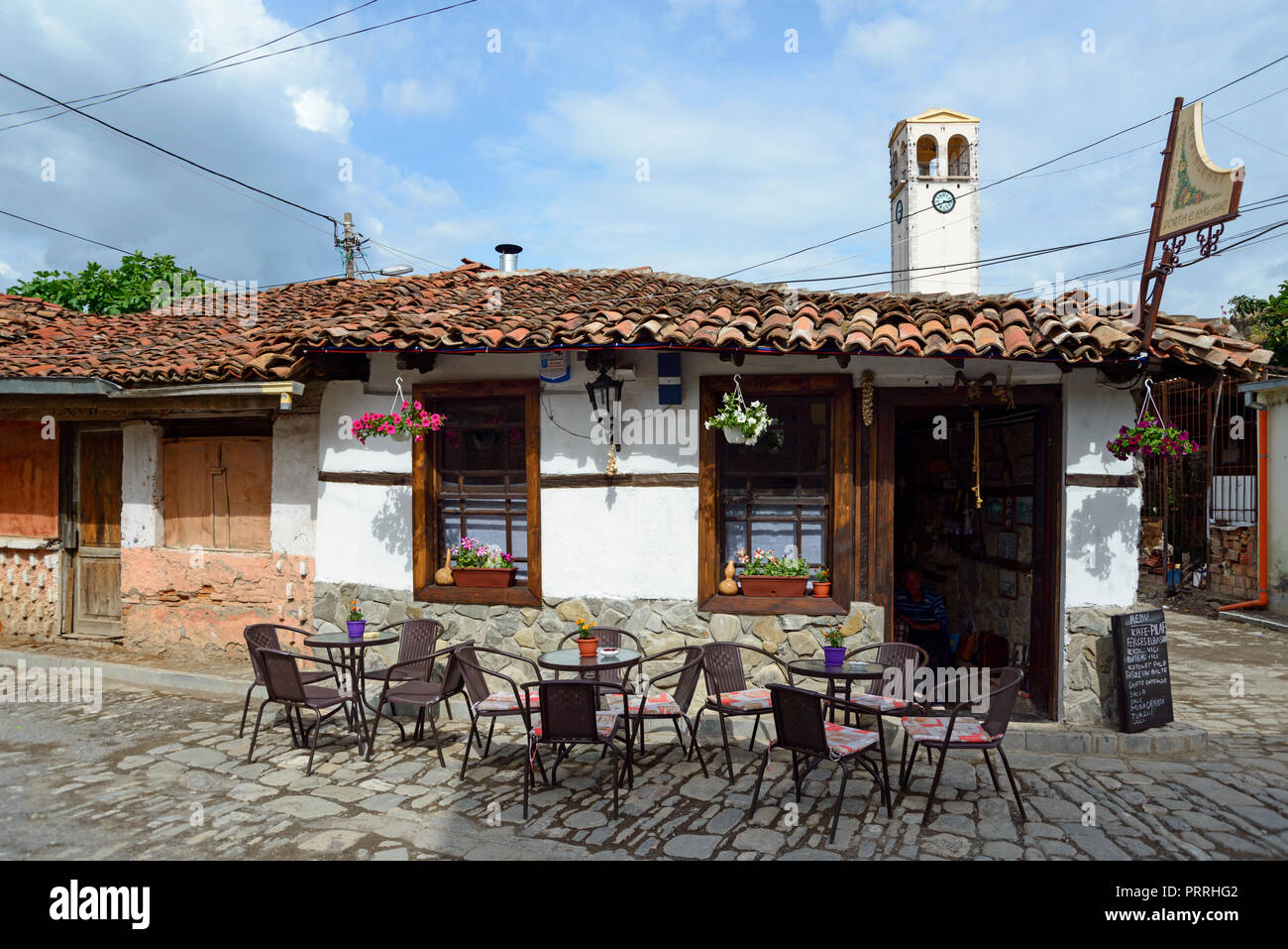 Small restaurant Porta e Kalase, Old Town, Elbasan, Albania Stock Photo