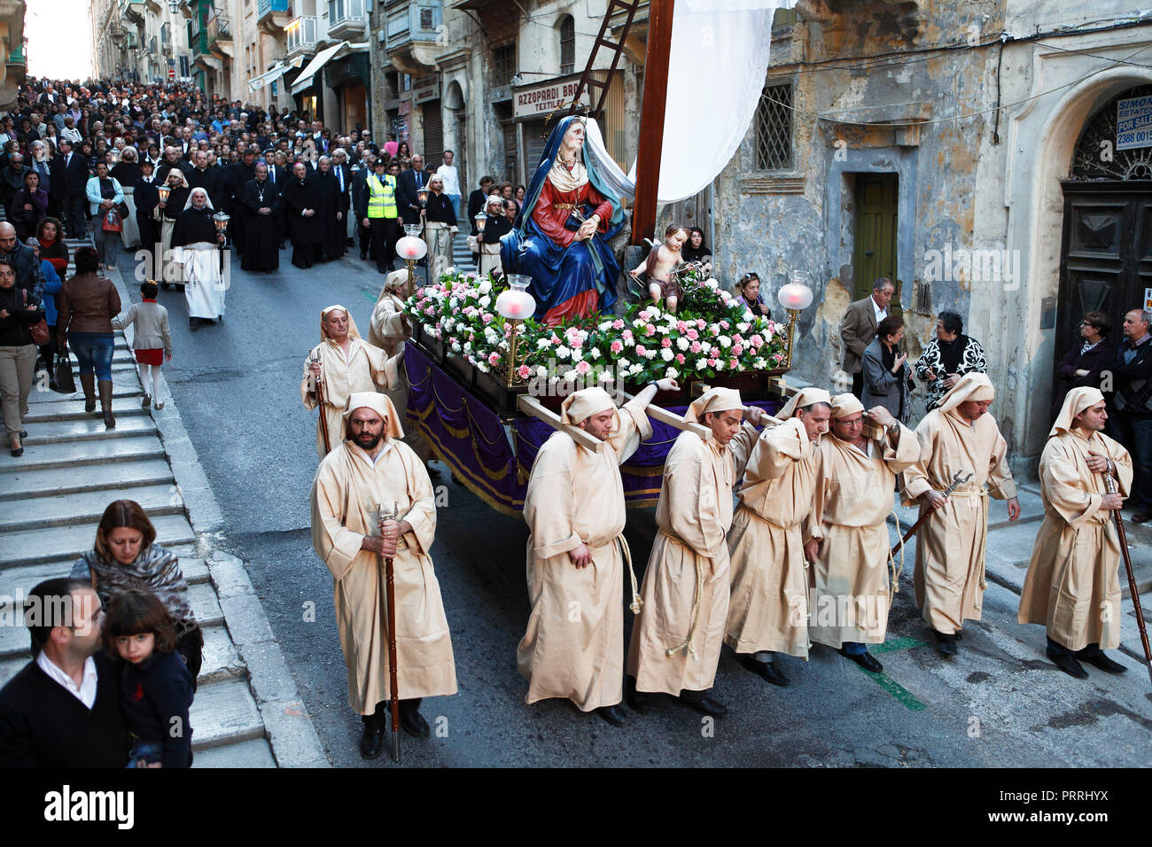 Good Friday Procession Our Lady of Sorrows, St. Paul Street, Old Town, Valletta, Malta Stock Photo