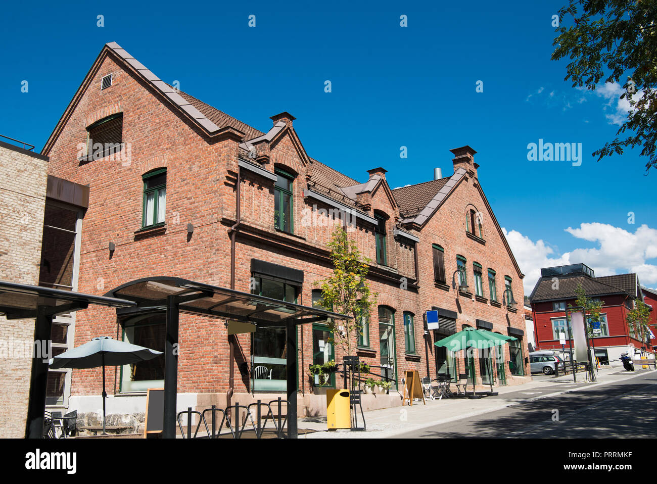 urban street with buildings in Lillehammer, Oppland, Norway Stock Photo
