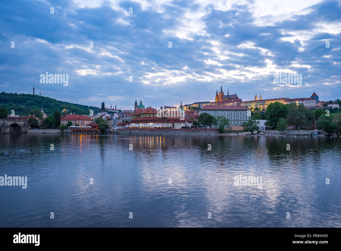 Prague city skyline in Prague, Czech Republic at twilight. Stock Photo