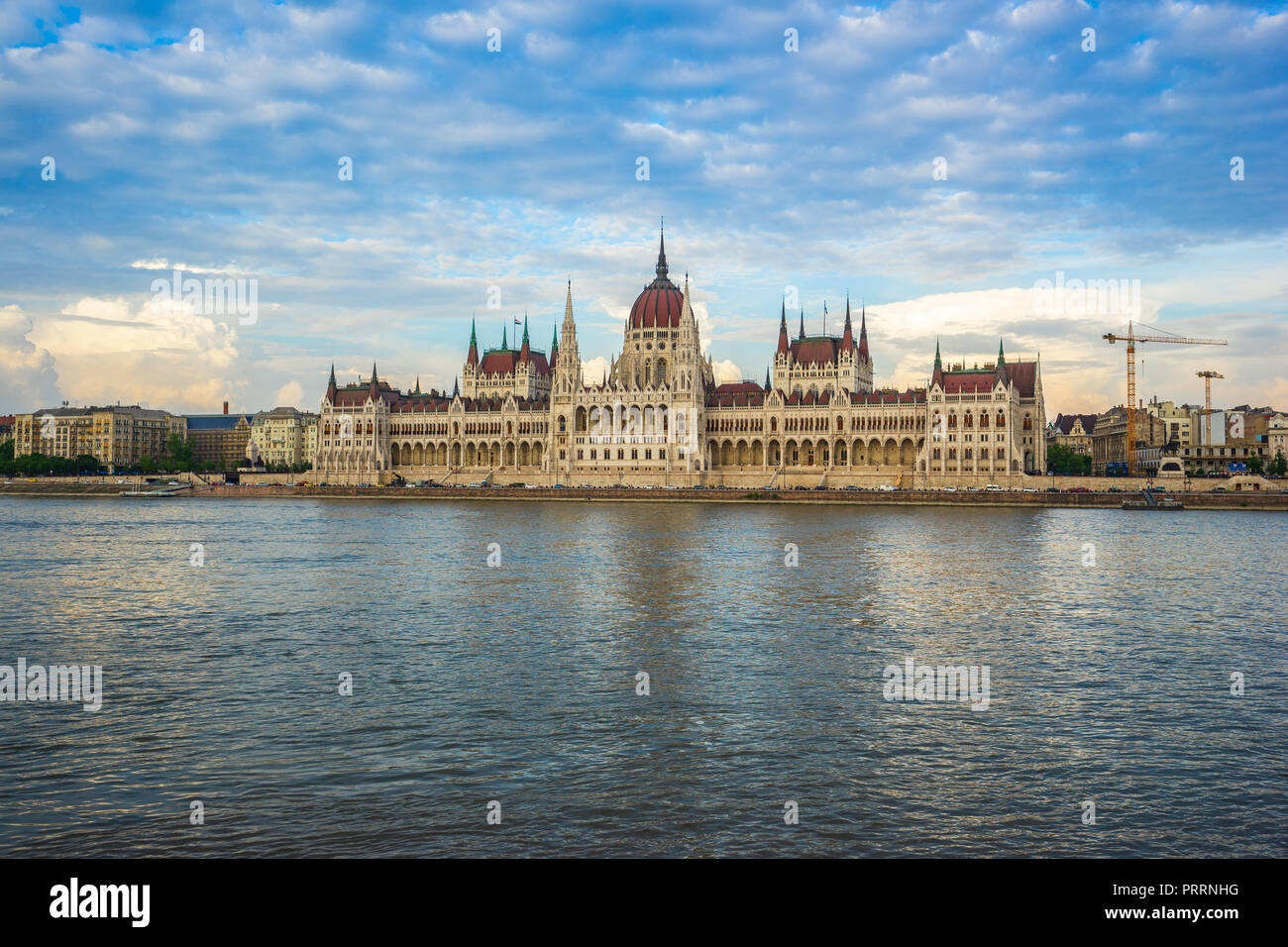 Budapest Parliament Building with view of Danube River in Hungary. Stock Photo
