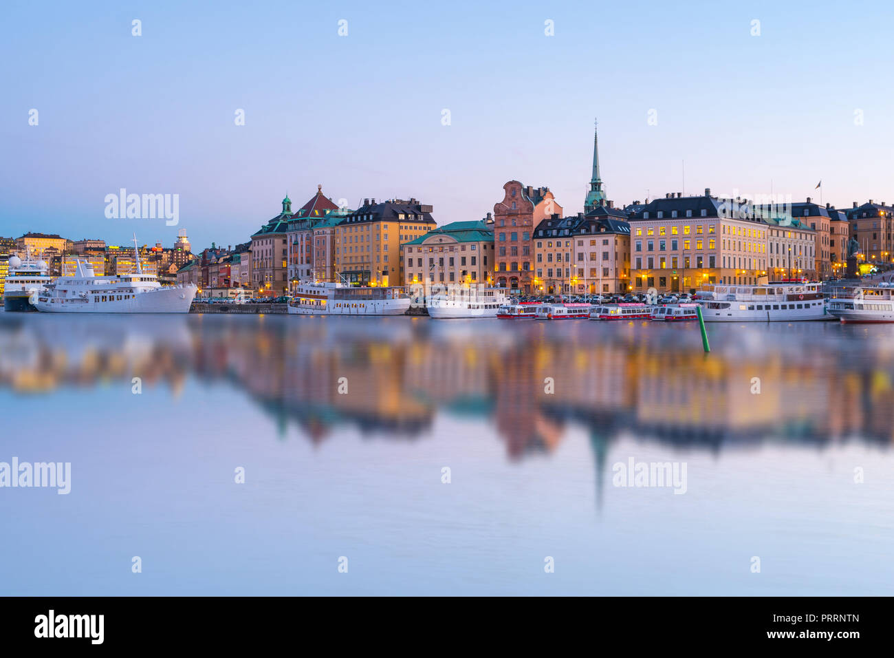 Stockholm skyline with reflection at night in Stockholm city, Sweden. Stock Photo