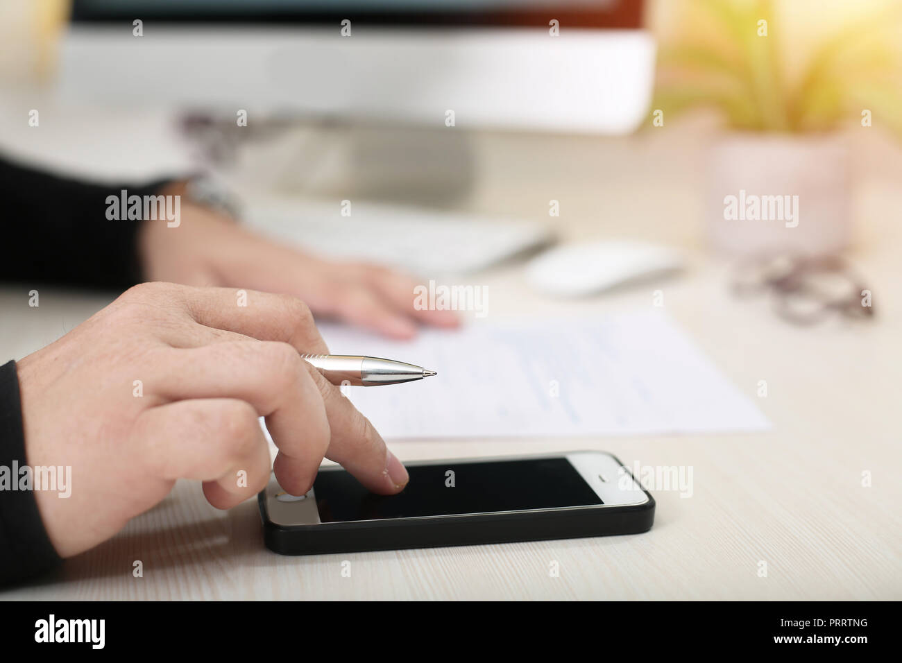 Man is using phone. Stock Photo