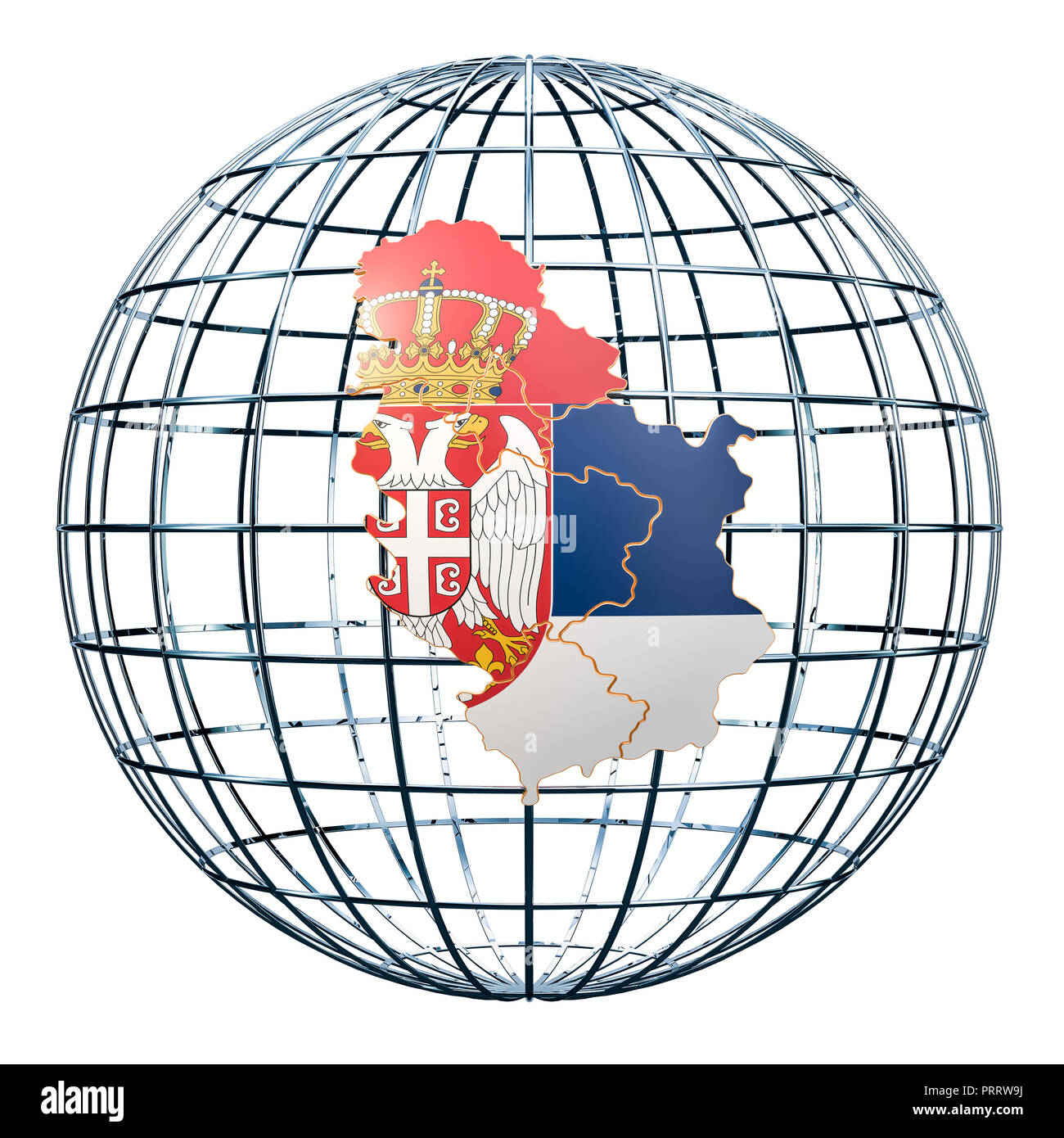 Serbian Map On The Earth Globe 3D Rendering Isolated On White Serbian Map On The Earth Globe 3d Rendering Isolated On White Background PRRW9J