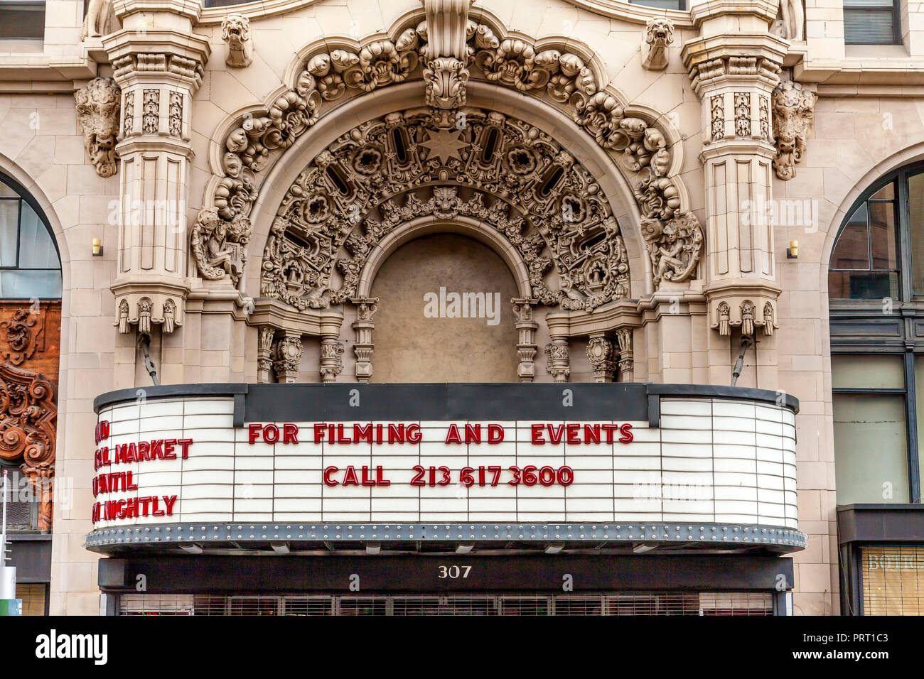 Closeup shot of the Million Dollar Theater, Los Angeles, CA, USA Stock Photo