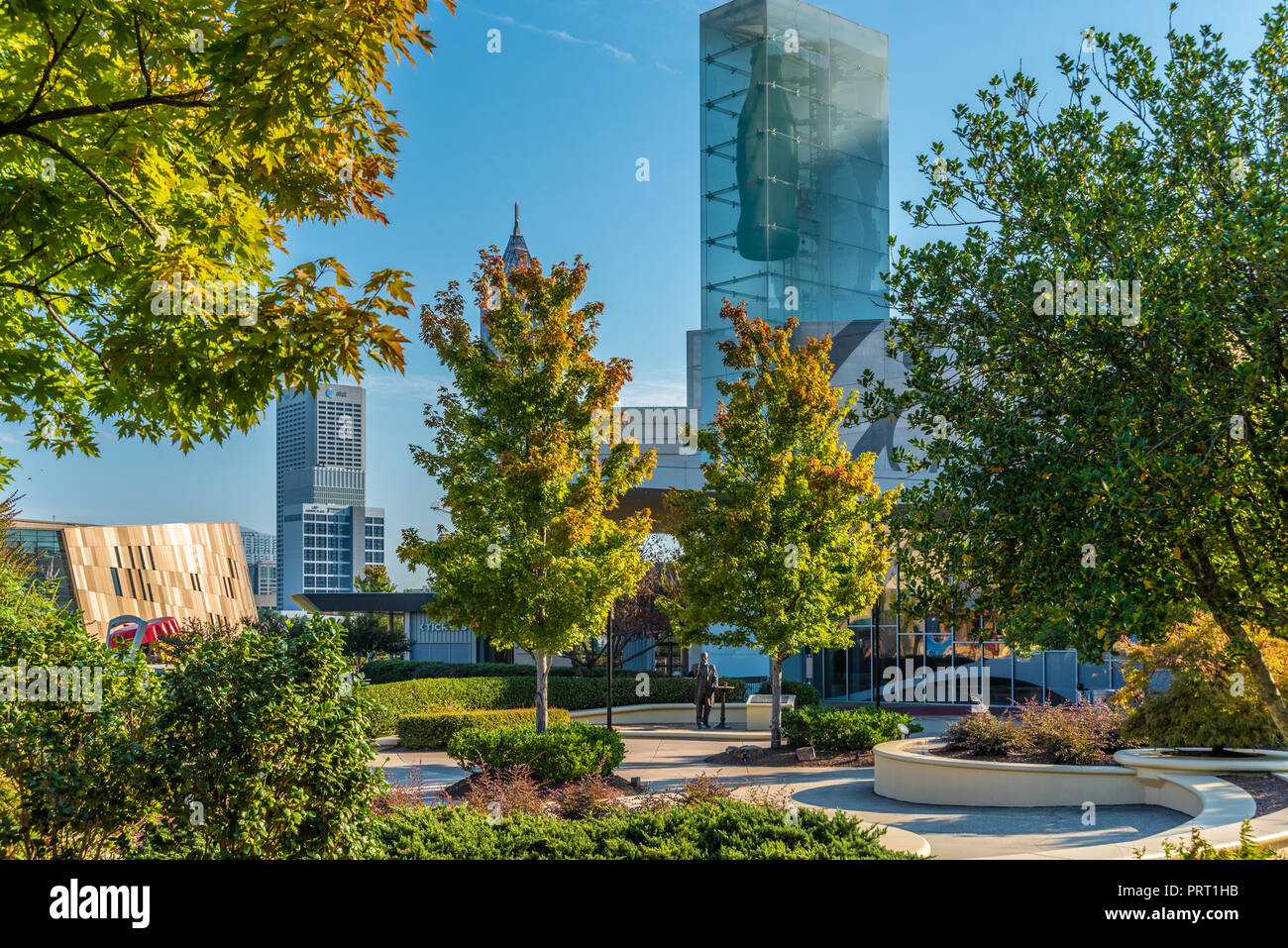 Downtown Atlanta, GA at Pemberton Place, location of the World of Coca-Cola museum, the Center for Civil and Human Rights, and the Georgia Aquarium. Stock Photo