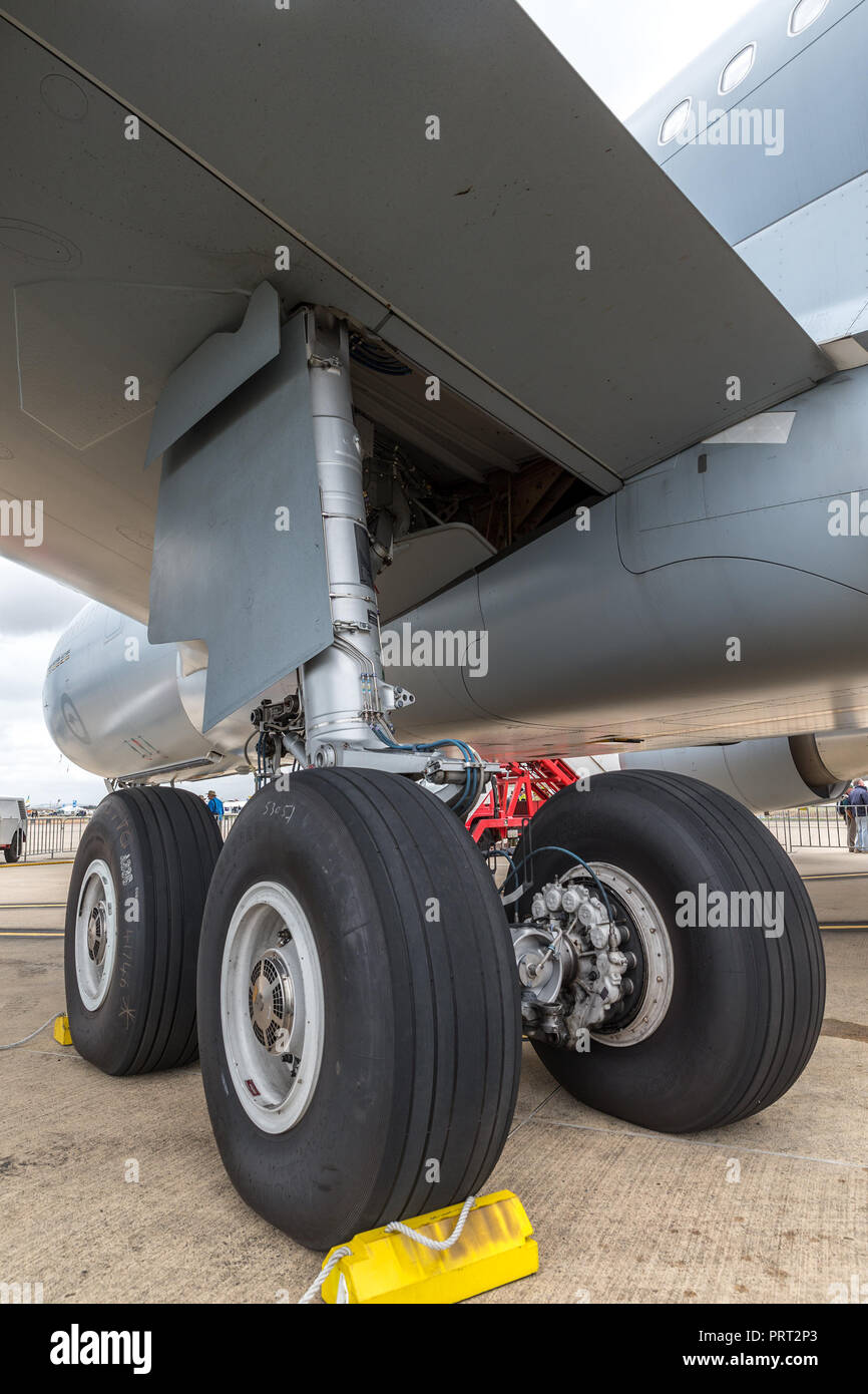 Close up view of the landing gear of a Royal Australian Air Force