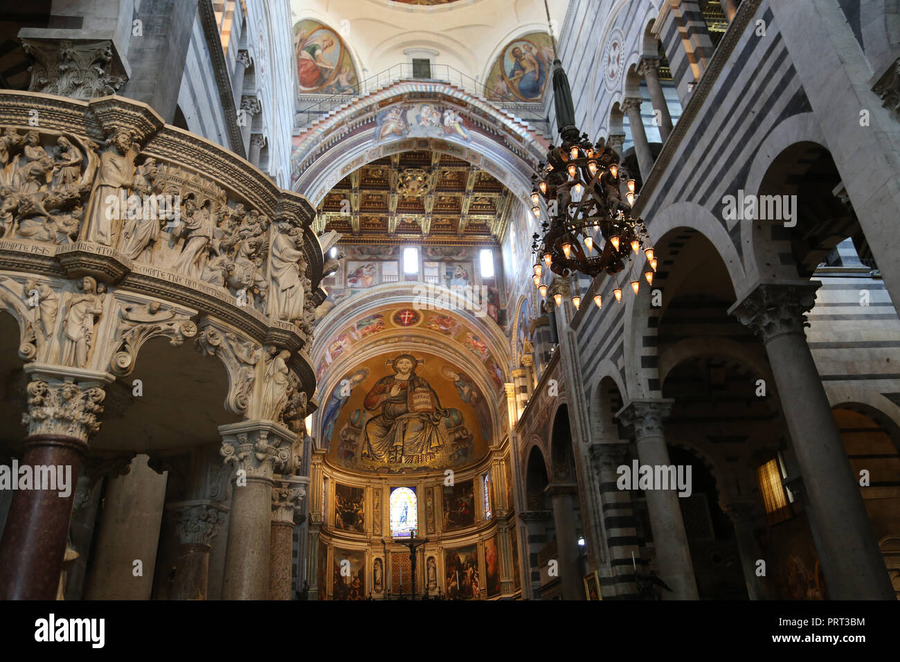 Italy. Pisa. Cathedral (11th century). View of inside with the pulpit of Giovanni Pisano. Stock Photo