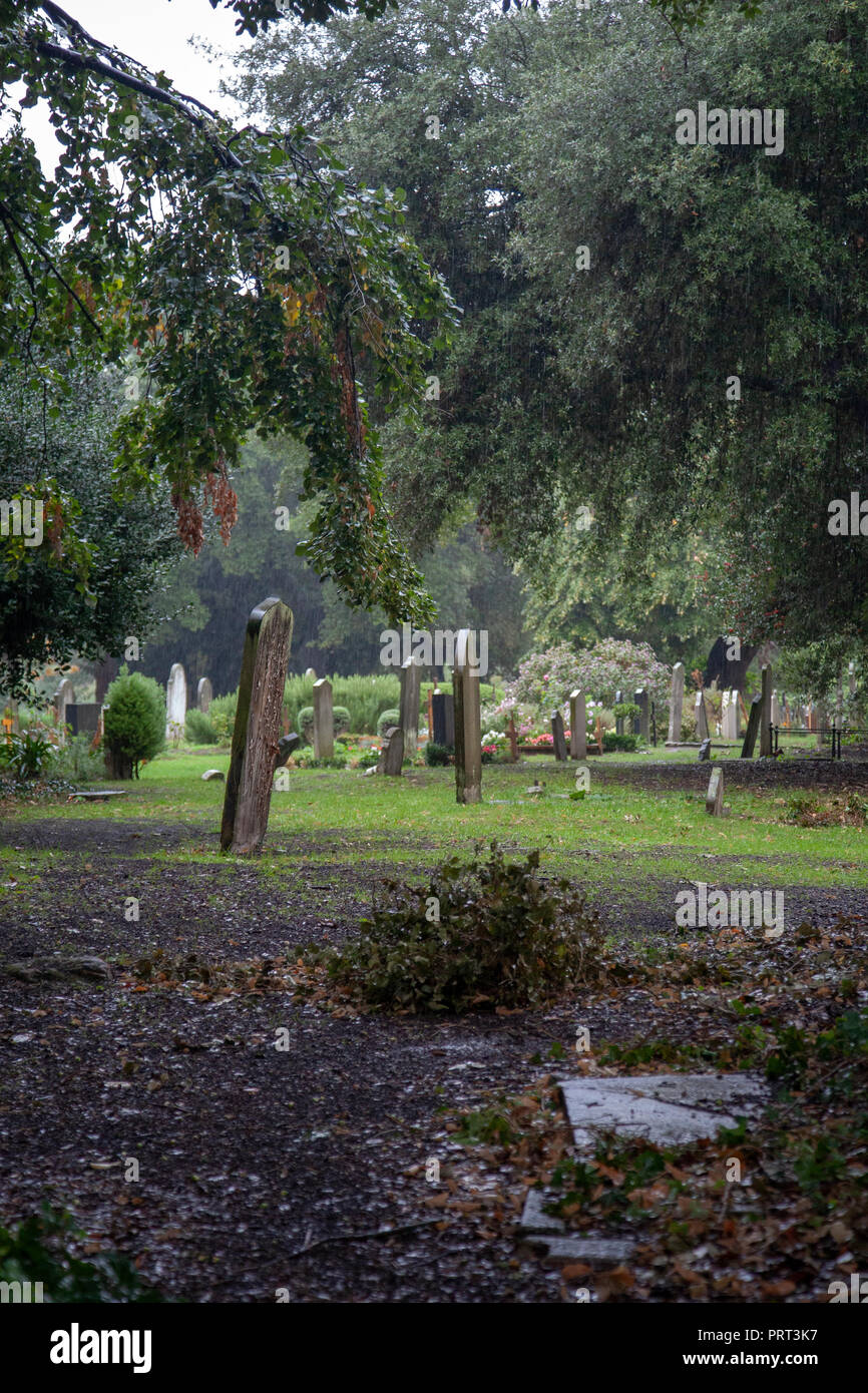 Headstones at Brompton Cemetery - London UK Stock Photo