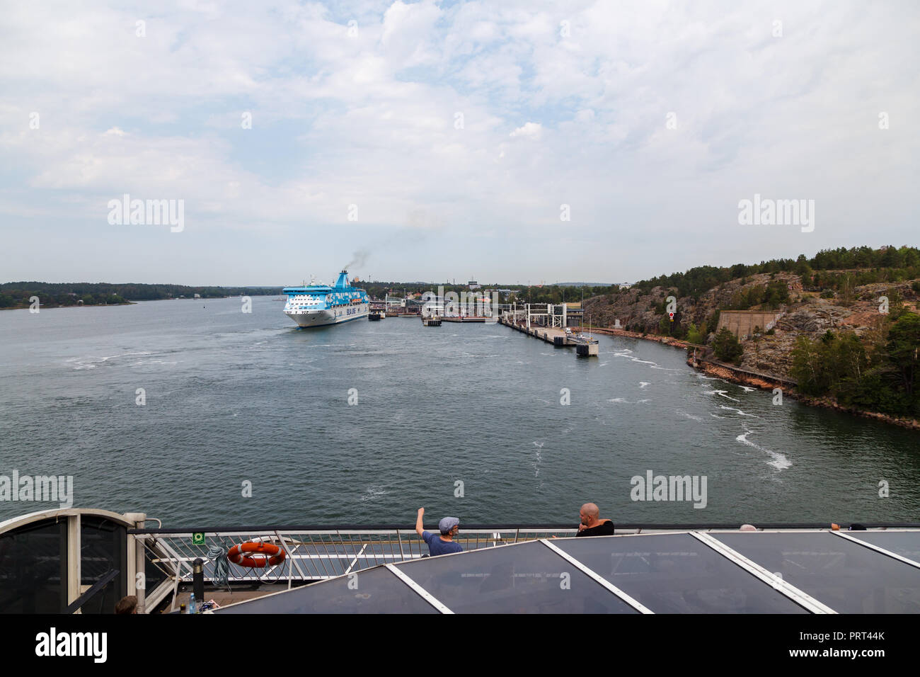 Editorial 08.09.2018 Mariehamn Åland, Baltic Princess arriving at Port of Mariehamn, Galaxy is already at the pier Stock Photo